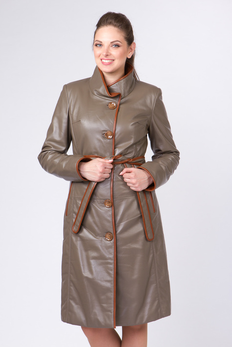 Женское кожаное пальто из натуральной кожи с воротником 0901485