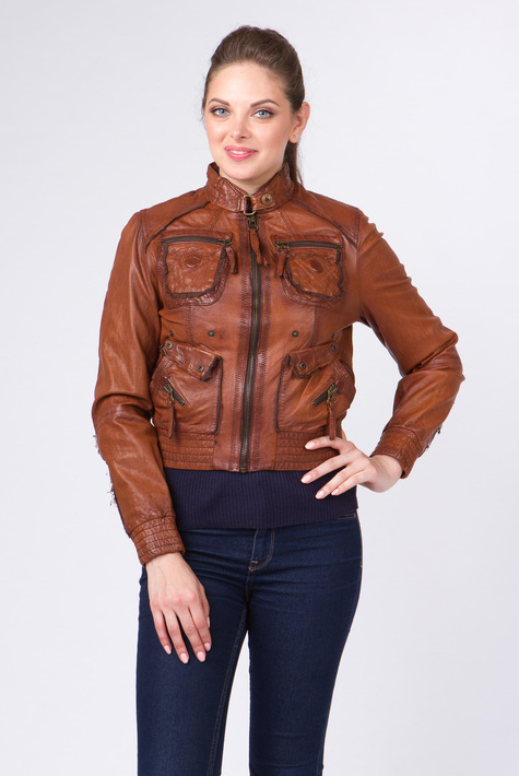 Женская кожаная куртка из натуральной кожи с воротником 0901491