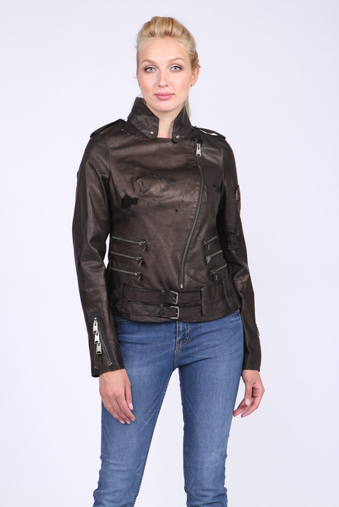 Женская кожаная куртка из натуральной кожи с воротником 0901509