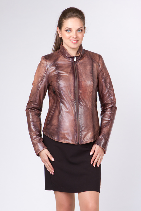 Женская кожаная куртка из натуральной кожи с воротником 0901525