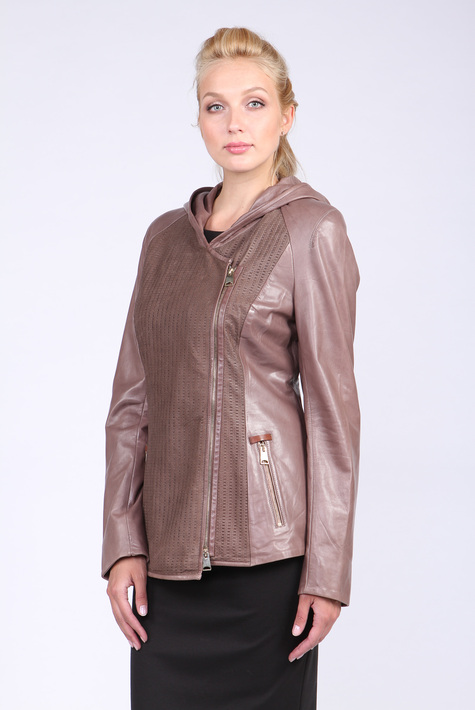 Женская кожаная куртка из натуральной кожи с капюшоном 0901542