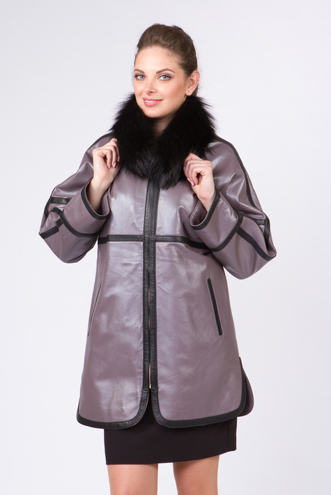 Женская кожаная куртка из натуральной кожи с воротником, отделка енот 0901564