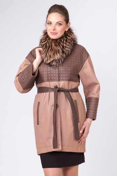Женская кожаная куртка из натуральной кожи без воротника, отделка лиса 0901565
