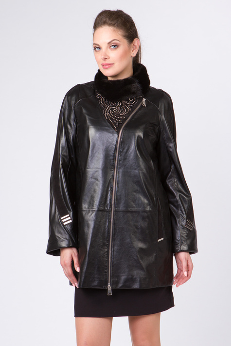 Женская кожаная куртка из натуральной кожи с воротником, отделка норка 0901569