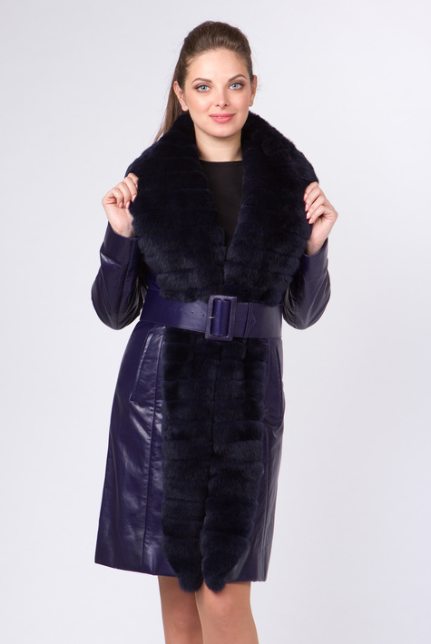 Женское кожаное пальто из натуральной кожи с воротником, отделка кролик 0901572
