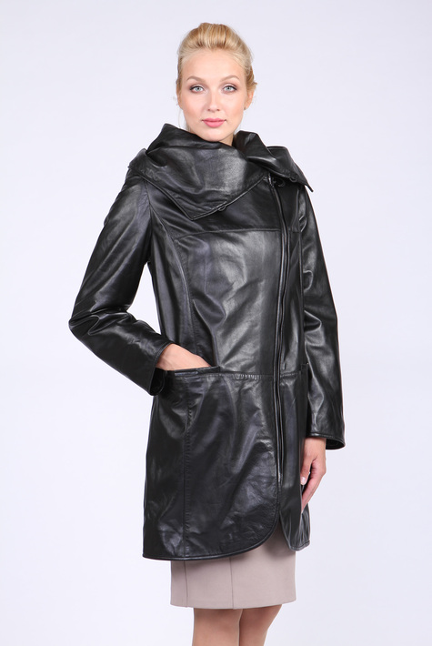 Женская кожаная куртка из натуральной кожи с капюшоном 0901588