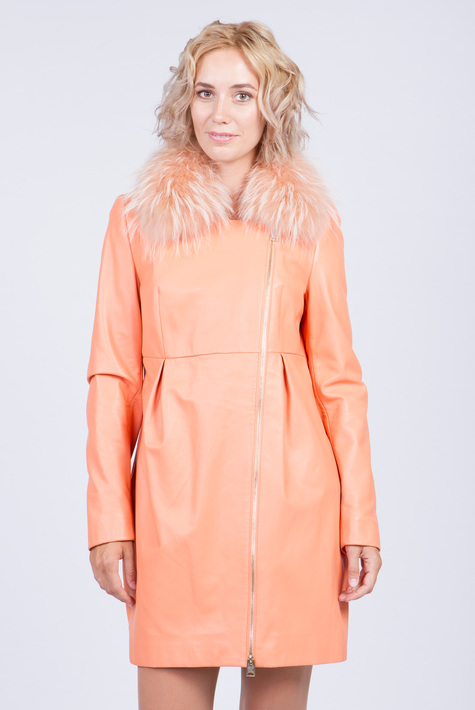 Женское кожаное пальто из натуральной кожи с воротником, отделка енот 0901620