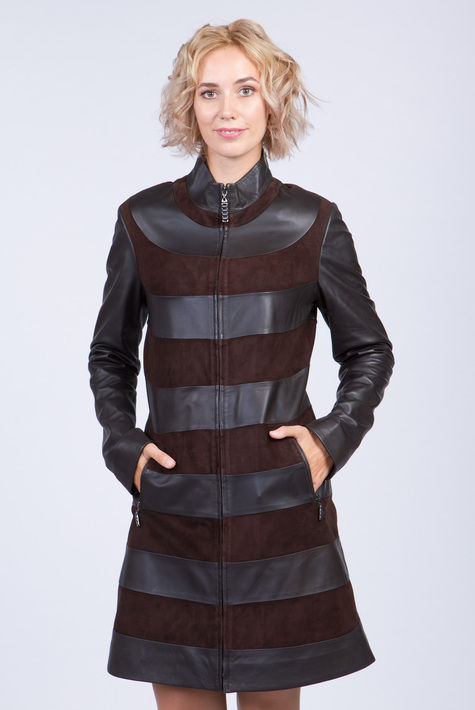 Женское кожаное пальто из натуральной кожи с воротником 0901622