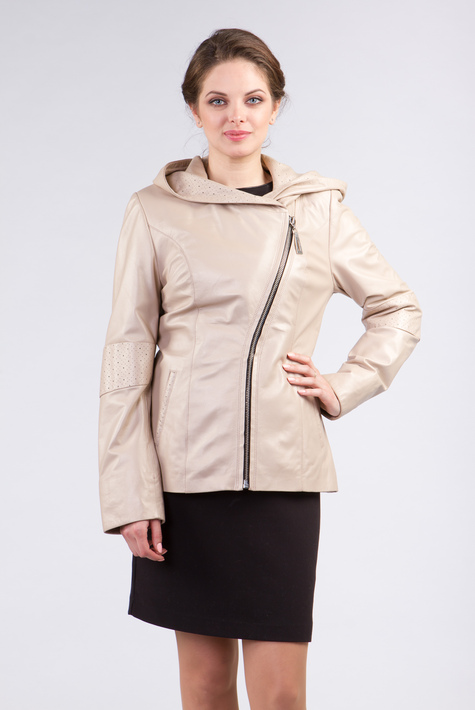 Женская кожаная куртка из натуральной кожи с капюшоном 0901631