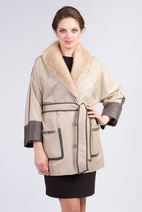 Женская кожаная куртка из натуральной кожи с воротником, отделка норка 0901637