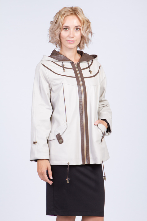 Женская кожаная куртка из натуральной кожи с капюшоном 0901775