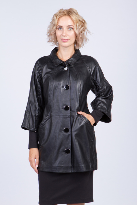 Женская кожаная куртка из натуральной кожи с воротником 0901782