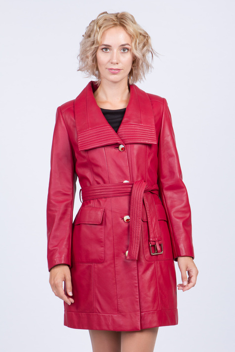 Женское кожаное пальто из натуральной кожи с воротником 0901789