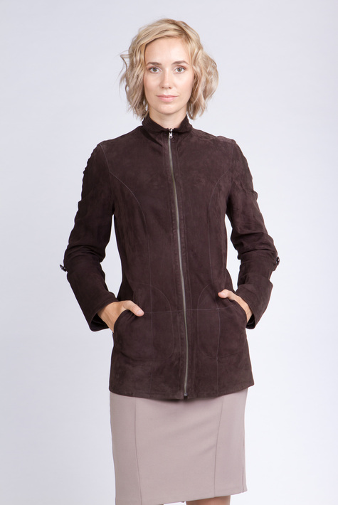 Женская кожаная куртка из натуральной замши с воротником 0901821