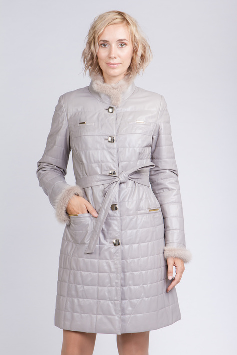 Женское кожаное пальто из натуральной кожи с воротником, отделка норка 0901824