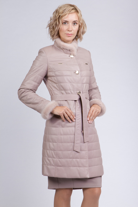 Женское кожаное пальто из натуральной кожи с воротником, отделка норка 0901825