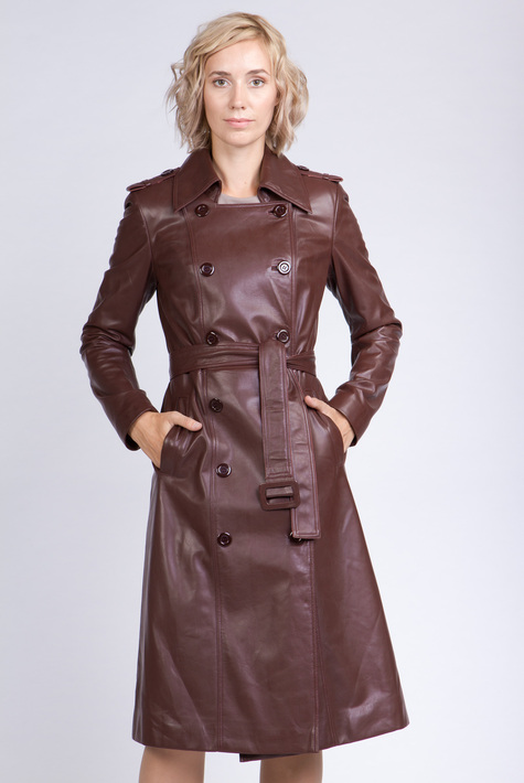 Женское кожаное пальто из натуральной кожи с воротником 0901833
