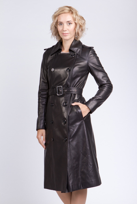 Женское кожаное пальто из натуральной кожи с воротником 0901834