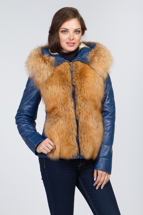 Женская кожаная куртка из натуральной кожи с капюшоном, отделка енот 0901874