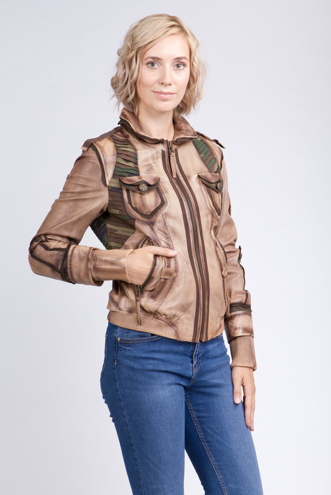 Женская кожаная куртка из натуральной кожи с воротником 0901881