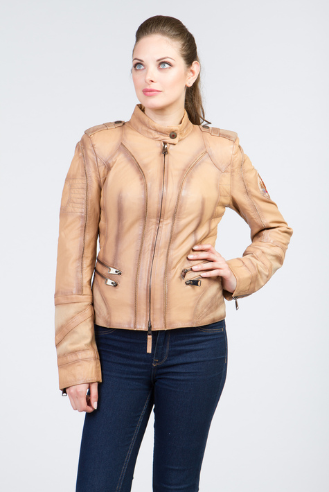 Женская кожаная куртка из натуральной кожи с воротником 0901901