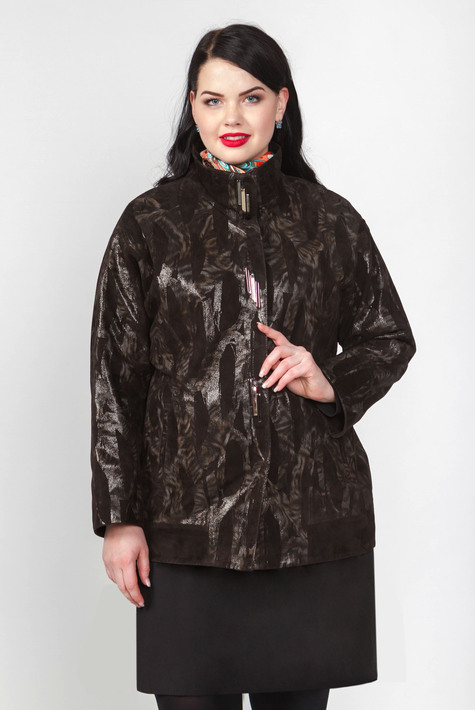 Женская кожаная куртка из натуральной замши с воротником 0902175