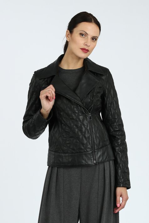 Женская кожаная куртка из натуральной кожи с воротником 0902234