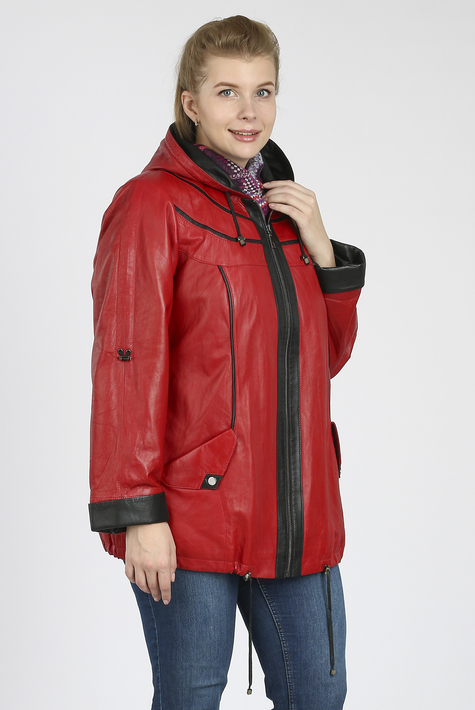 Женская кожаная куртка из натуральной кожи с капюшоном 0902266