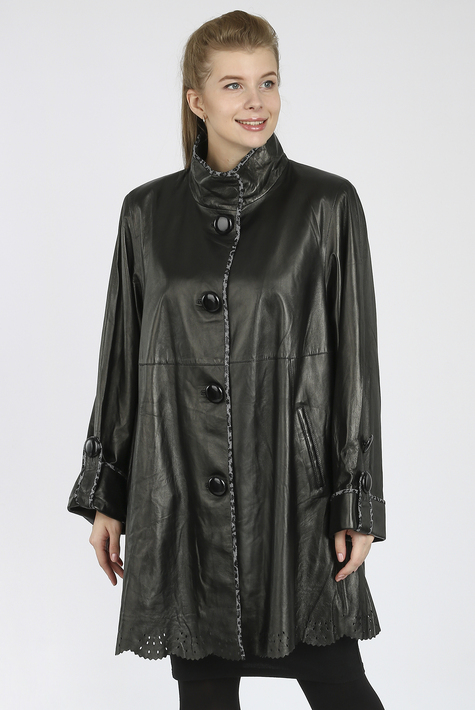 Женское кожаное пальто из натуральной кожи с воротником 0902275