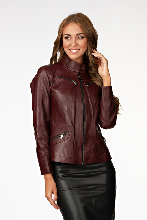 Женская кожаная куртка из натуральной кожи с воротником 0902360