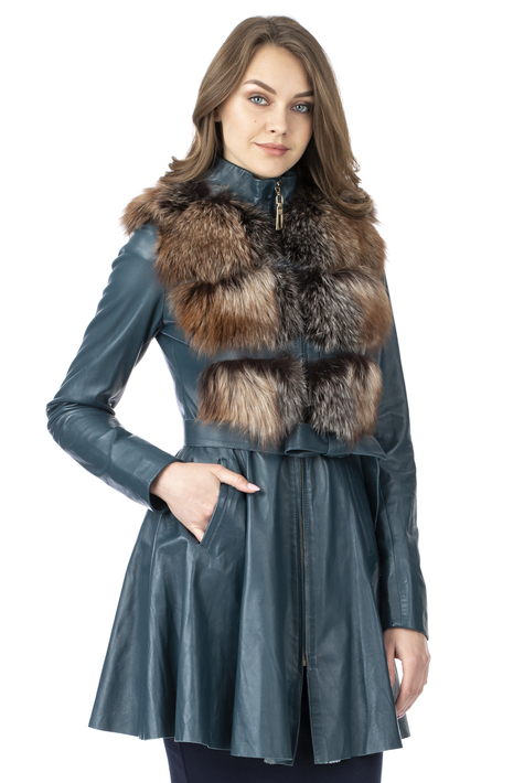 Женское кожаное пальто из натуральной кожи с воротником, отделка лиса 0902495