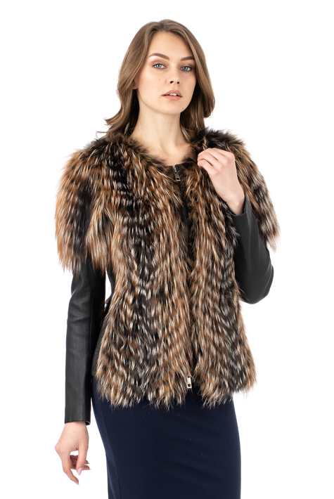Женская кожаная куртка из натуральной кожи с воротником, отделка лиса 0902509