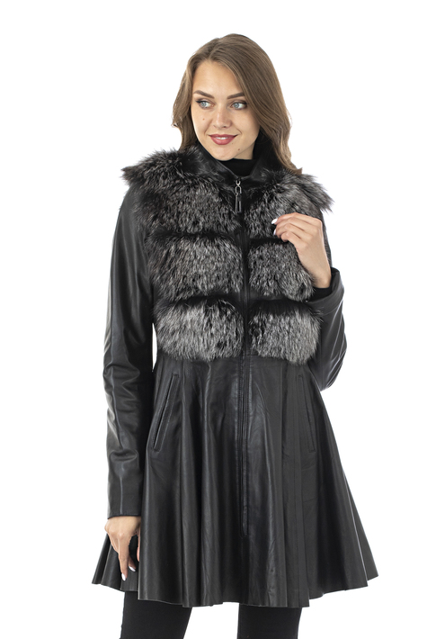 Женское кожаное пальто из натуральной кожи с воротником, отделка лиса 0902692