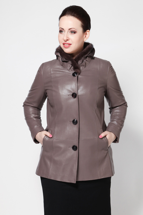 Женская кожаная куртка из натуральной кожи с воротником, отделка норка 0900043