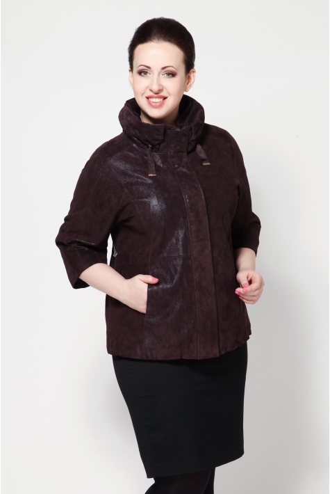 Женская кожаная куртка из натуральной замши (с накатом) с воротником 0900044