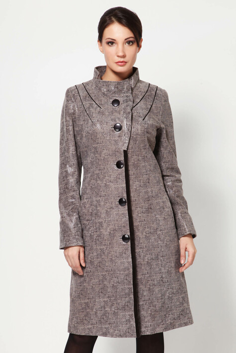 Женское кожаное пальто из натуральной замши (с накатом) с воротником 0900039