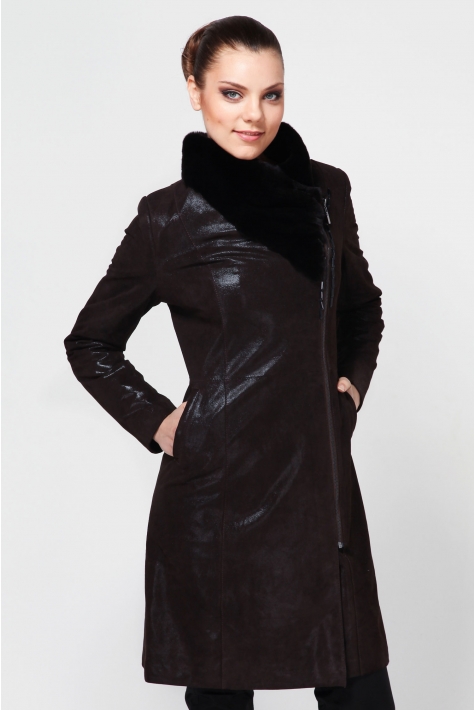 Женское кожаное пальто из натуральной кожи с воротником, отделка кролик 0900172