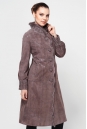 Женское кожаное пальто из натуральной замши (с накатом) с воротником, отделка норка 0900173