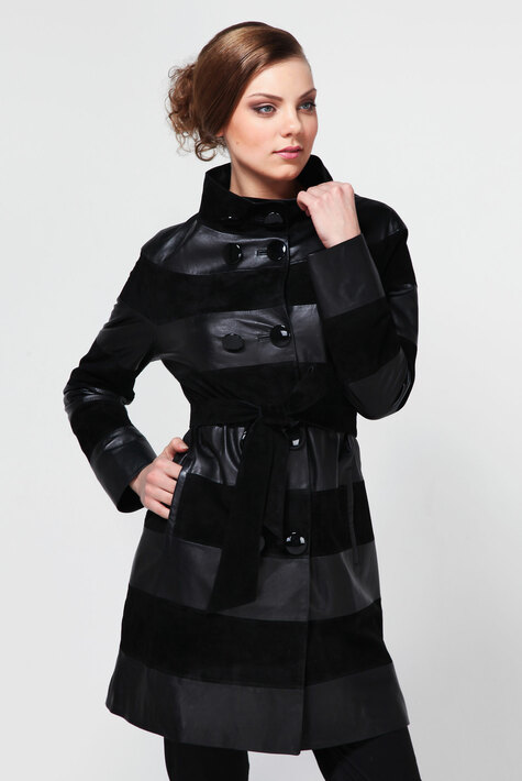 Женское кожаное пальто из натуральной кожи с воротником 0900155