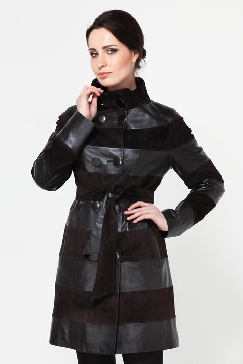 Женское кожаное пальто из натуральной кожи с воротником, отделка замша 0900156
