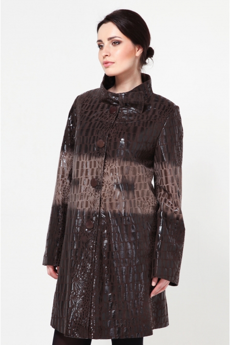 Женское кожаное пальто из натуральной замши (с накатом) с воротником 0900168