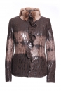 Женская кожаная куртка из натуральной кожи с воротником, отделка кролик 12705