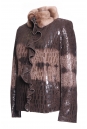 Женская кожаная куртка из натуральной кожи с воротником, отделка кролик 12705-2