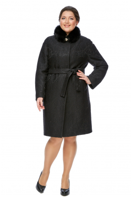 Шерстяное женское пальто из текстиля с воротником, отделка песец