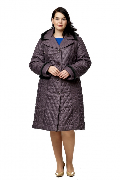 Женское пальто из текстиля с капюшоном, отделка норка 8010033