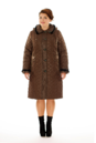 Женское пальто из текстиля с капюшоном, отделка норка 8010215