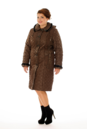 Женское пальто из текстиля с капюшоном, отделка норка 8010215-2