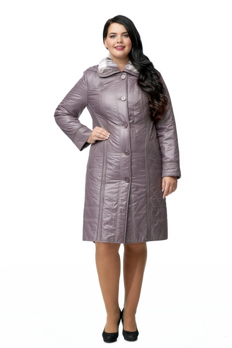 Женское пальто из текстиля с капюшоном, отделка искусственный мех 8011857