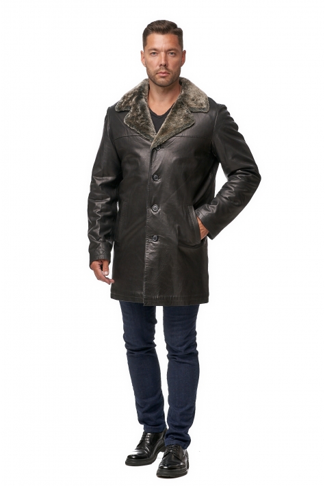 Мужская кожаная куртка из натуральной кожи на меху с воротником 8012294