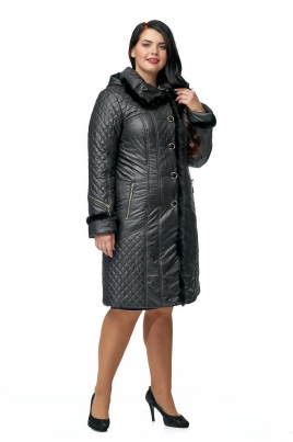 Длинное женское пальто из текстиля с капюшоном, отделка норка